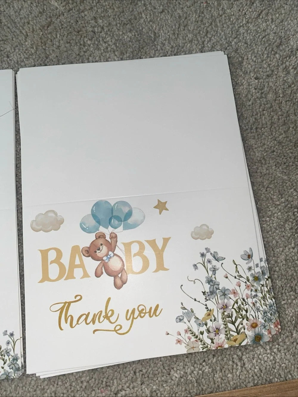 24 Baby Shower Thank‎ You Cards With Envelopes Teddy Bears Floral Brown Blue